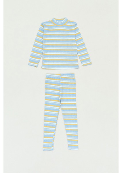 Çizgili Dik Yaka Kız Çocuk Takım