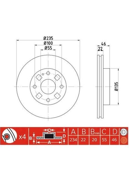 Kb Ioto 10801-30303 Fren Diski Ön 235 Mm. 323 1.5 16V 1998-2004