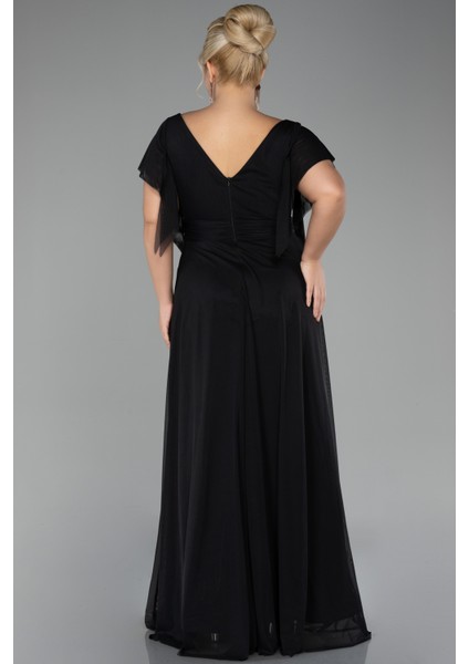 Kısa Kol Kruvaze Yaka Uzun Büyük Beden Abiye ABU4263 fiyatları