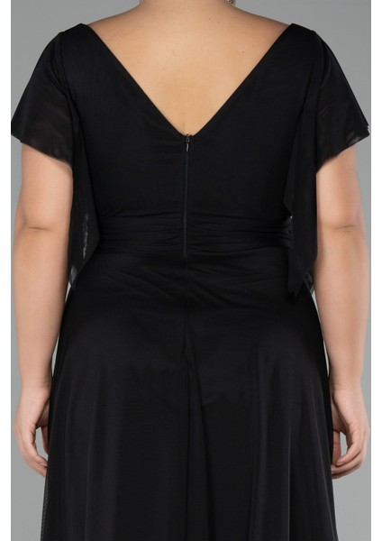 Kısa Kol Kruvaze Yaka Uzun Büyük Beden Abiye ABU4263 fırsatları