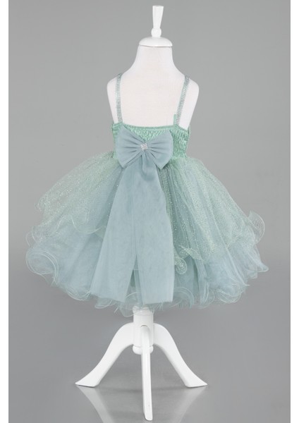 Askılı Etekleri Katlı Kısa Simli Kız Çocuk Abiye ABK2142 fiyatları