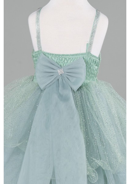 Askılı Etekleri Katlı Kısa Simli Kız Çocuk Abiye ABK2142 fırsatları