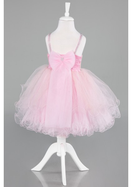 Askılı Etekleri Katlı Kısa Simli Kız Çocuk Abiye ABK2142 fiyatları