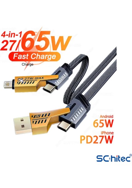 4in1 65W/PD27W Usba To Lightining-Type-C/type-C To Lightining-Type-C Turbo Şarj ve Data Kablosu indirimleri