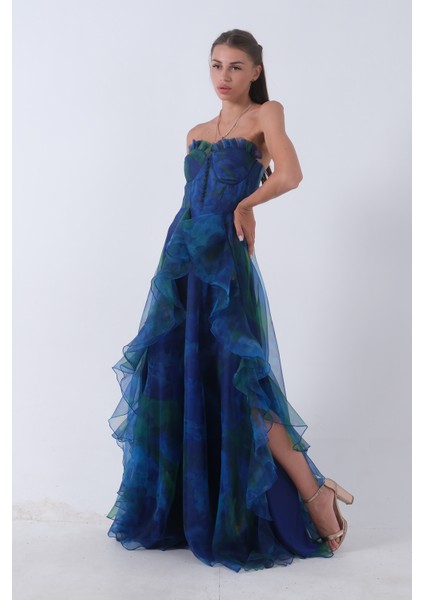 Saks Straplez Yaka Yırtmaçlı Eteği Fırfırlı Abiye 9705163.26 modelleri