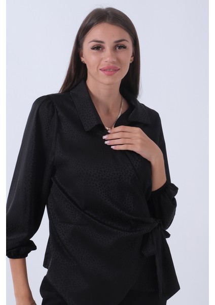Siyah Yandan Bağlama Detaylı Bluz Gömlek 41620075.01 fiyatları