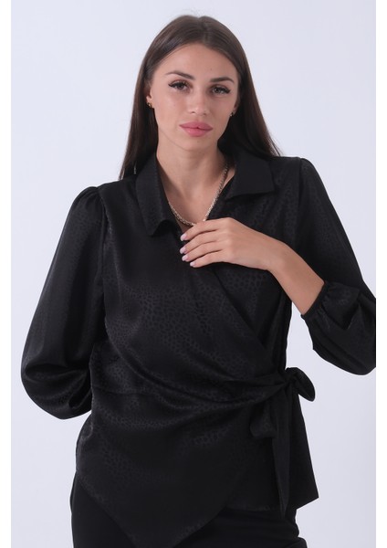Siyah Yandan Bağlama Detaylı Bluz Gömlek 41620075.01 modelleri
