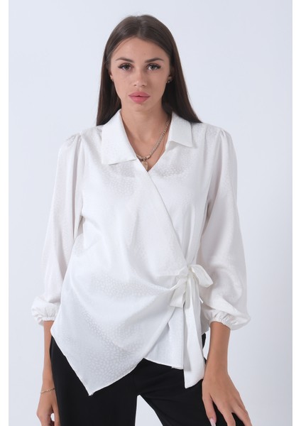 Ekru Yandan Bağlama Detaylı Bluz Gömlek 41620075.147 fiyatları