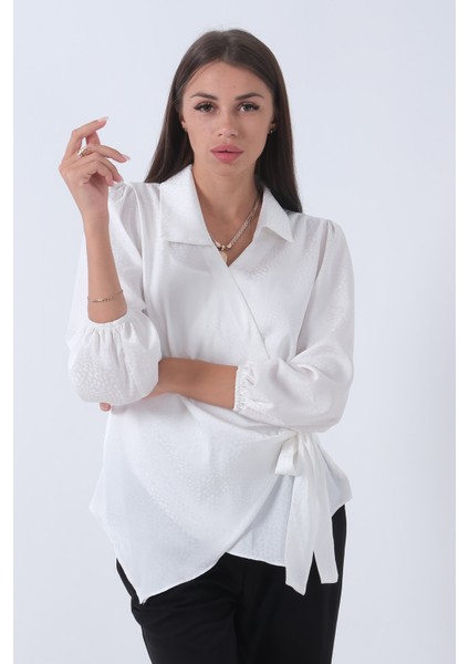 Ekru Yandan Bağlama Detaylı Bluz Gömlek 41620075.147 modelleri