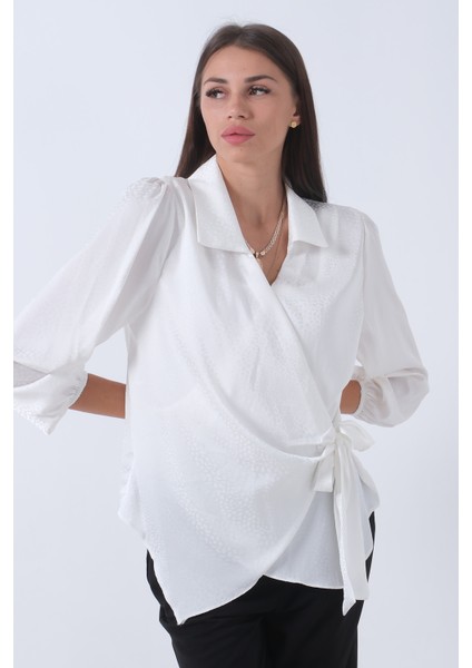 Ekru Yandan Bağlama Detaylı Bluz Gömlek 41620075.147 fırsatları