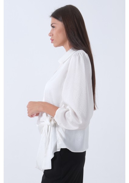 Ekru Yandan Bağlama Detaylı Bluz Gömlek 41620075.147 indirimleri