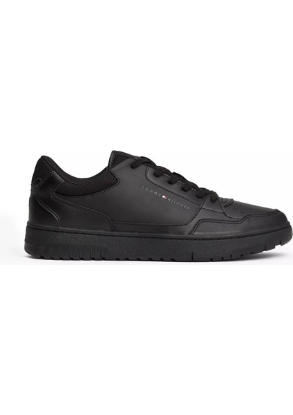 Erkek Marka Logolu Deri Üst Kısımlı Konforlu ve Köpüklü Iç Tabanlık Kauçuk Burun Başlıklı Siyah Sneaker FM0FM05040-BDS