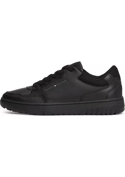 Erkek Marka Logolu Deri Üst Kısımlı Konforlu ve Köpüklü Iç Tabanlık Kauçuk Burun Başlıklı Siyah Sneaker FM0FM05040-BDS
