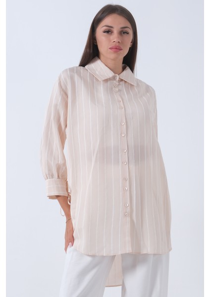 Bej Manşeti Bağcıklı Tunik 3972905.55
