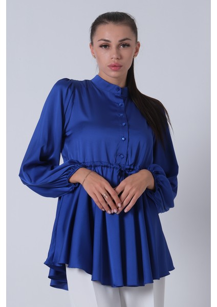 Saks Kolu Lastikli Belden Bağlamalı Saten Tunik 44510418.26