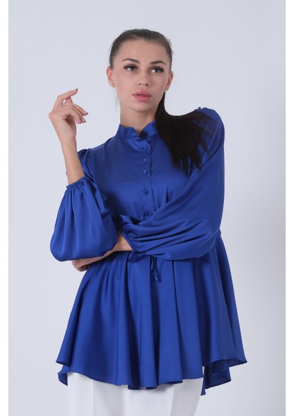 Saks Kolu Lastikli Belden Bağlamalı Saten Tunik 44510418.26