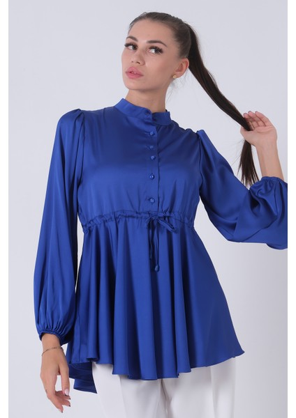 Saks Kolu Lastikli Belden Bağlamalı Saten Tunik 44510418.26