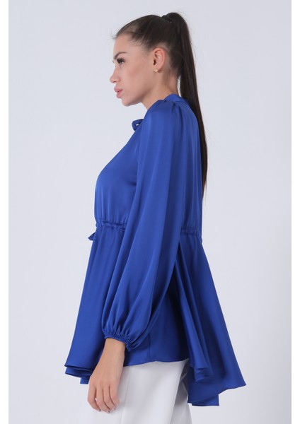 Saks Kolu Lastikli Belden Bağlamalı Saten Tunik 44510418.26