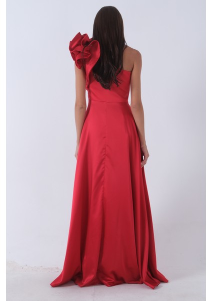 Kırmızı Saten Omuz Fiyonklu Abiye Elbise 1302192.08 indirimleri