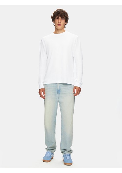 Erkek Sıfır Yaka Uzun Kollu Beyaz T-shırt