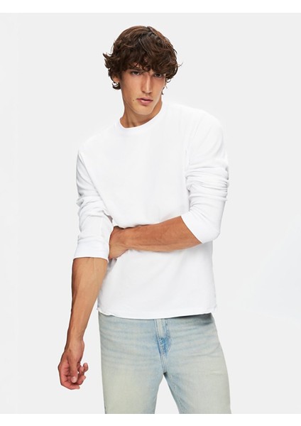 Erkek Sıfır Yaka Uzun Kollu Beyaz T-shırt fiyatları