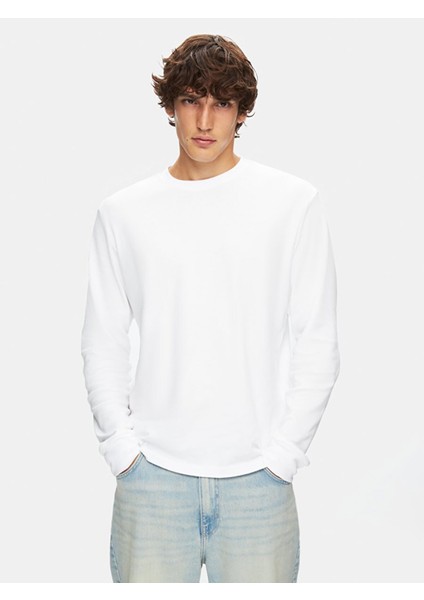 Erkek Sıfır Yaka Uzun Kollu Beyaz T-shırt fırsatları