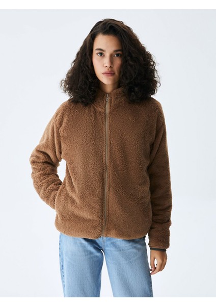 Düz Dik Yaka Fermuarlı Regular Fit Kahve Rengi Hırka fiyatları