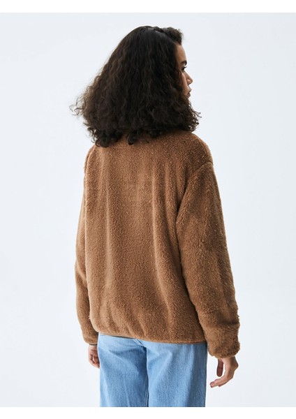 Düz Dik Yaka Fermuarlı Regular Fit Kahve Rengi Hırka modelleri