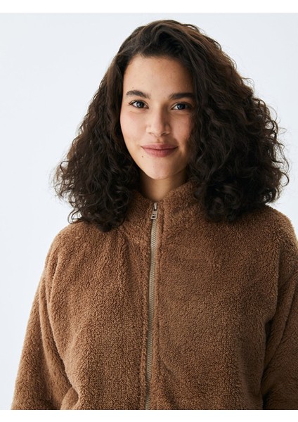 Düz Dik Yaka Fermuarlı Regular Fit Kahve Rengi Hırka fırsatları