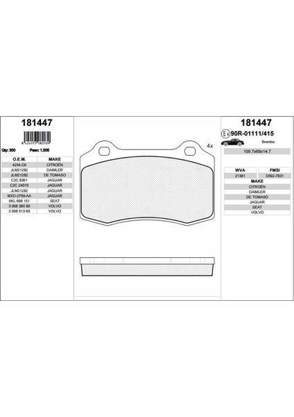 Kb 181447 Fren Balatası Arka S-Type 4.2R 02-07 Xk8 4.0Cc >05 Xy