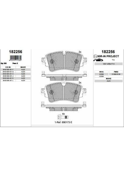 Kb 182256 Fren Balatası Arka A4 1.4-2.0Cc Tfsı-Tdı 15> A5 1.4-2.0Cc Tfsı-Tdı 16> Q5 2.0Cc 17> Q7 2.0-3.0Cc 15> 300-330 Diskler Için