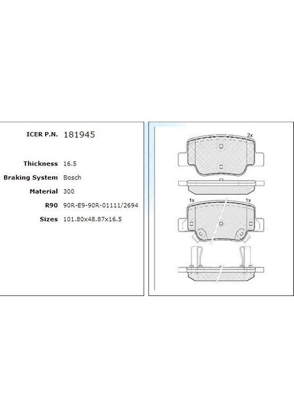 Kb 181945 Fren Balatası Arka Avensıs Verso 09>
