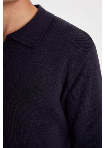 Standart Fit Normal Kesim Polo Yaka Triko Kazak D4046AX24WN indirimleri