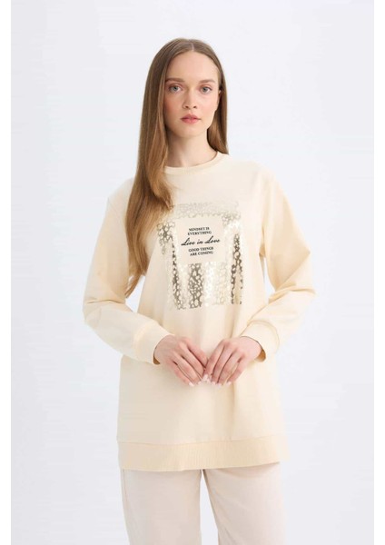 Regular Fit Bisiklet Yaka Parlak Baskılı Sweatshirt Tunik D7569AX24WN modelleri