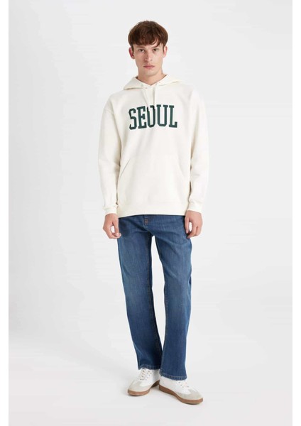 Boxy Fit Kapüşonlu Cepli Baskılı Sweatshirt D1780AX24WN