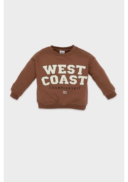 Erkek Bebek Bisiklet Yaka Baskılı İçi Yumuşak Tüylü İnce Sweatshirt D0700A524AU