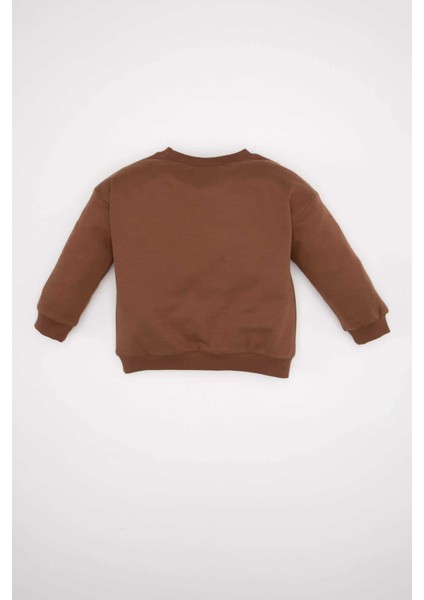 Erkek Bebek Bisiklet Yaka Baskılı İçi Yumuşak Tüylü İnce Sweatshirt D0700A524AU fırsatları