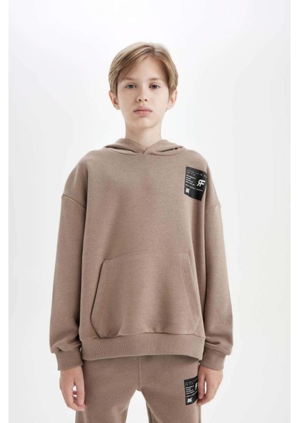 Erkek Çocuk Oversize Geniş Kalıp Kapüşonlu Cepli Kalın Okul Sweatshirt D1644A824AU