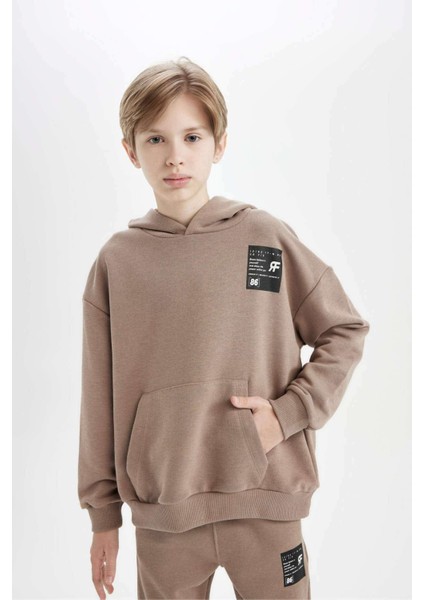 Erkek Çocuk Oversize Geniş Kalıp Kapüşonlu Cepli Kalın Okul Sweatshirt D1644A824AU