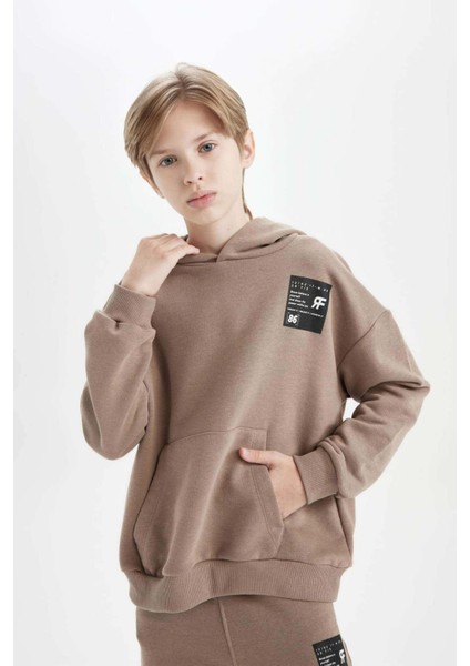 Erkek Çocuk Oversize Geniş Kalıp Kapüşonlu Cepli Kalın Okul Sweatshirt D1644A824AU