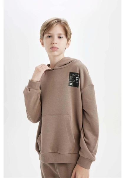 Erkek Çocuk Oversize Geniş Kalıp Kapüşonlu Cepli Kalın Okul Sweatshirt D1644A824AU