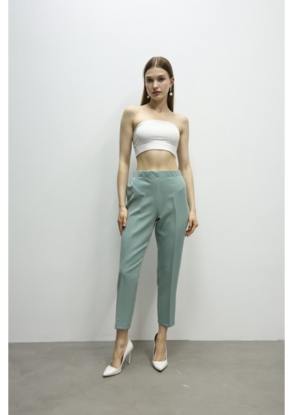 Havuç Paça Yüksek Bel Likralı Dokuma Kadın Pantolon 1005