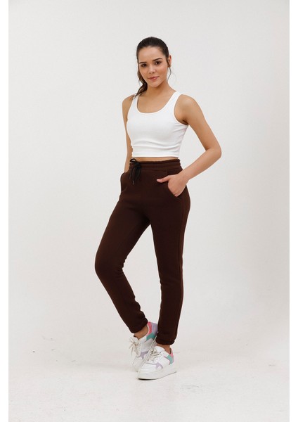 Haute Kadın Yüksek Bel Kışlık Kalın Içi Polarlı Eşofman Altı 1019