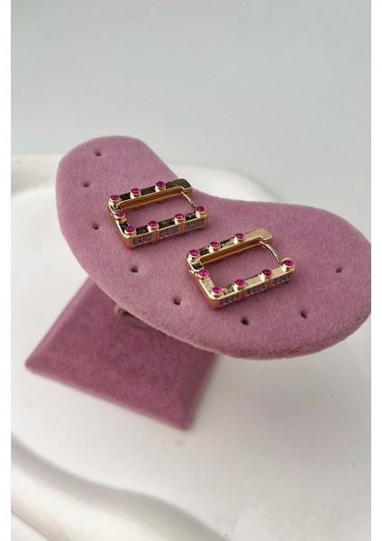 Dikdörtgen Zirkon Taşlı Renkli Taş Detaylı Küpe(Ölçü:2cm)