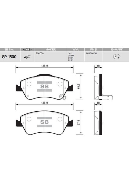Kb Hı-Q Sp1500 Fren Balatası Ön Aurıs 07-12 Dizel Corolla
