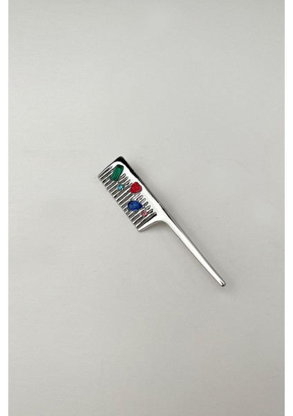 Kuaför Renkli Mekik Taşlı Tarak Broş (7cm)