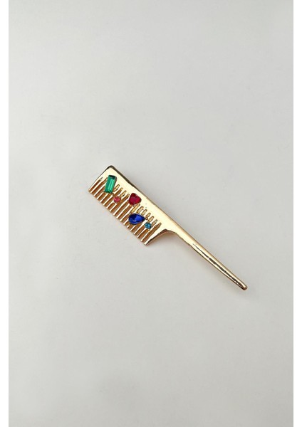 Kuaför Renkli Mekik Taşlı Tarak Broş (7cm)