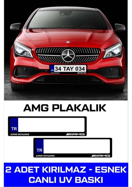 Mercedes AMG Oto Plakalık Isimli Kişiye Özel Kırılmaz Siyah UV Kabartmalı 2 Adet Takmatik