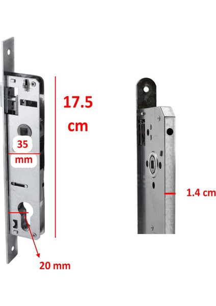 Dar Kilit Standart Pvc Ahşap Kapı Gömme Kilit Gövde Kilidi Gövdesi Silindirli Barelli Yale 20 mm