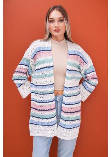 Kadın Çizgi Desenli Triko Örme Hırka 245295 -